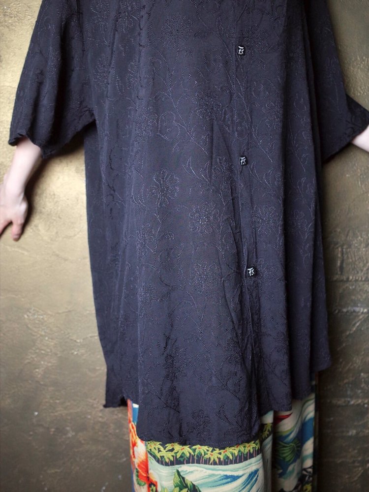 Shadow Flower Black Rayon Big Silhouette Shirt