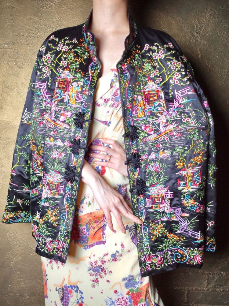 Rare China Embroidery Black Silk Jacket 