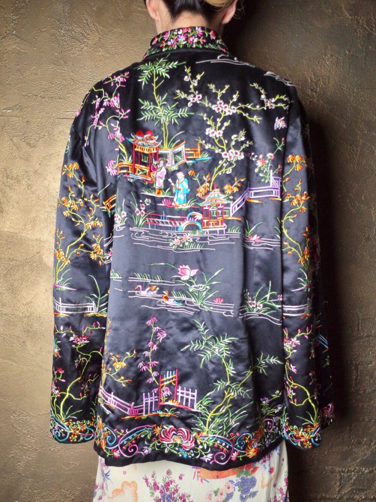 Rare China Embroidery Black Silk Jacket 