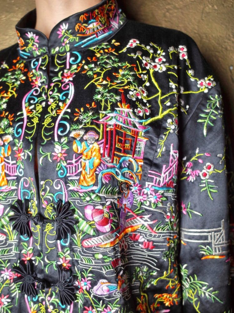 Rare China Embroidery Black Silk Jacket 