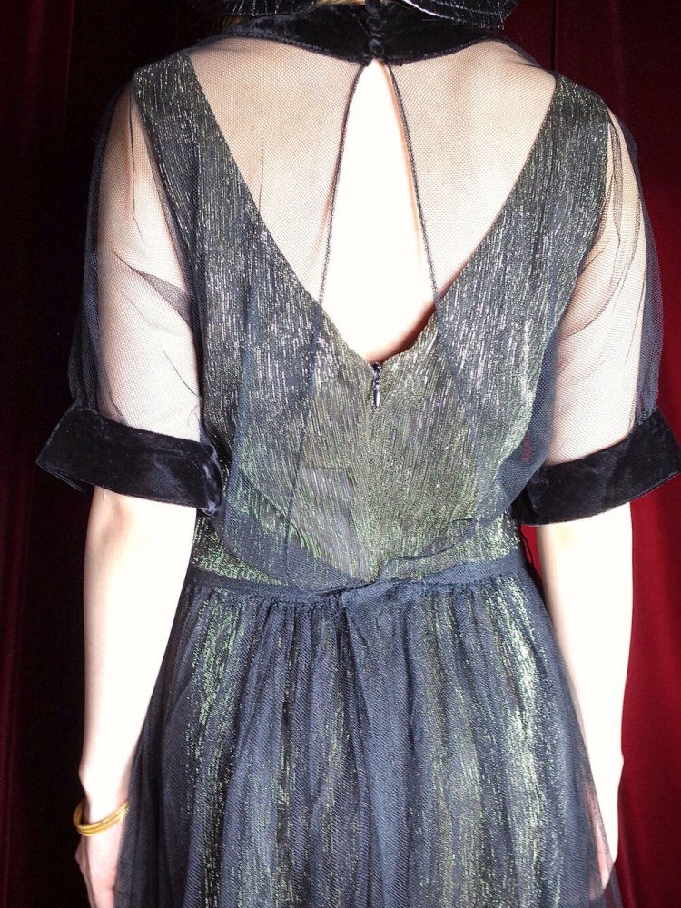 c.1950s Black Tulle & Velvet Edging Dress