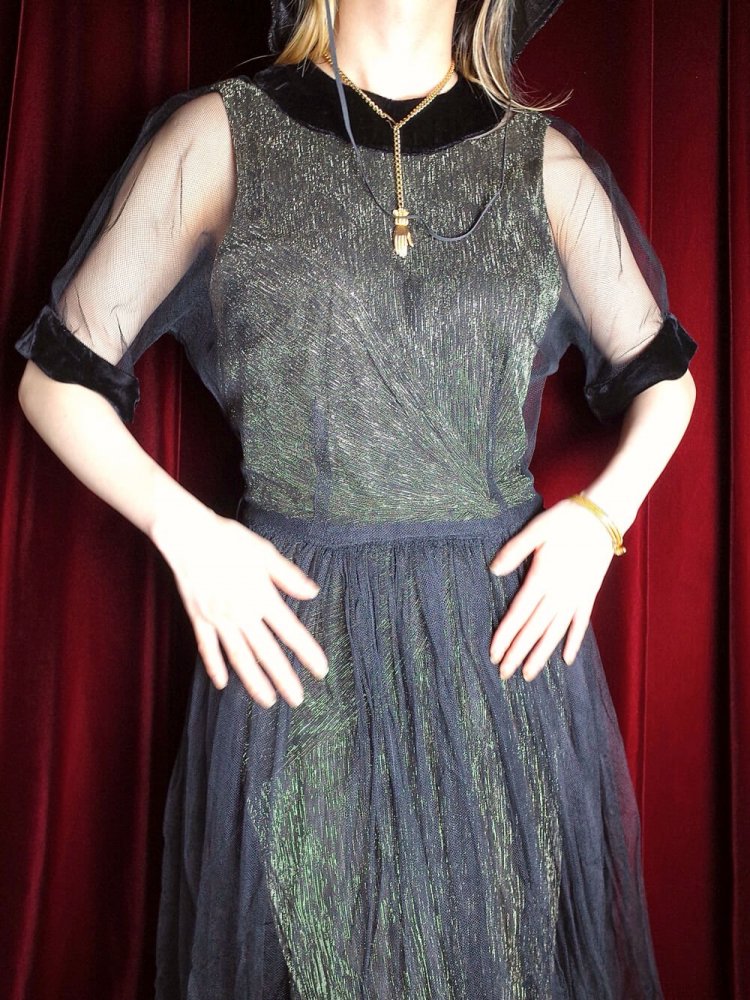 c.1950s Black Tulle & Velvet Edging Dress