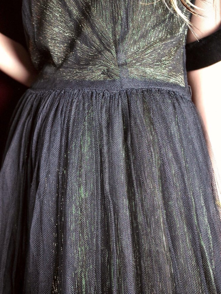 c.1950s Black Tulle & Velvet Edging Dress