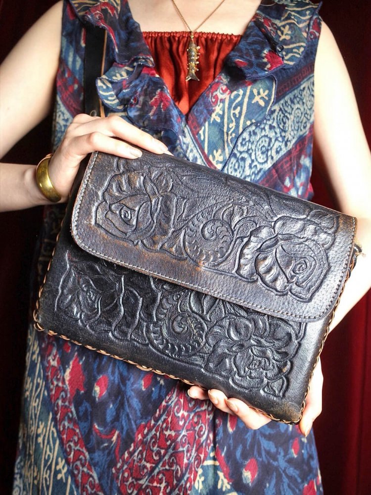 c.1970s Leather Carving Western Style Bag