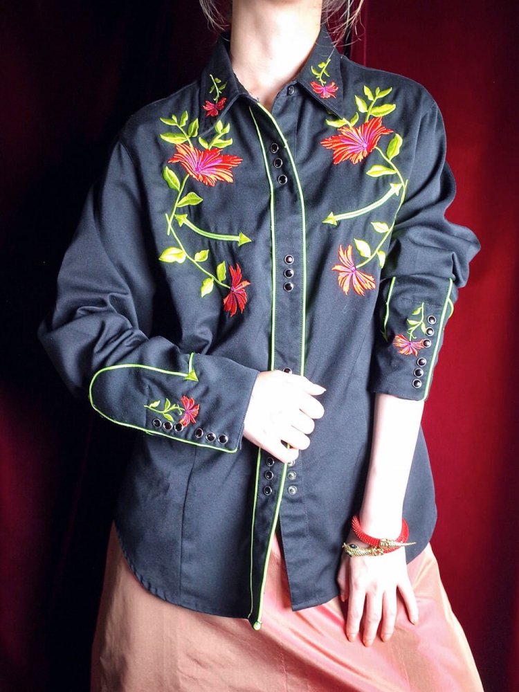 Flower Embroidery Western Shirt