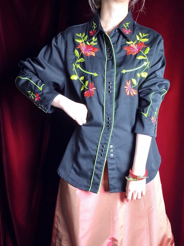 Flower Embroidery Western Shirt