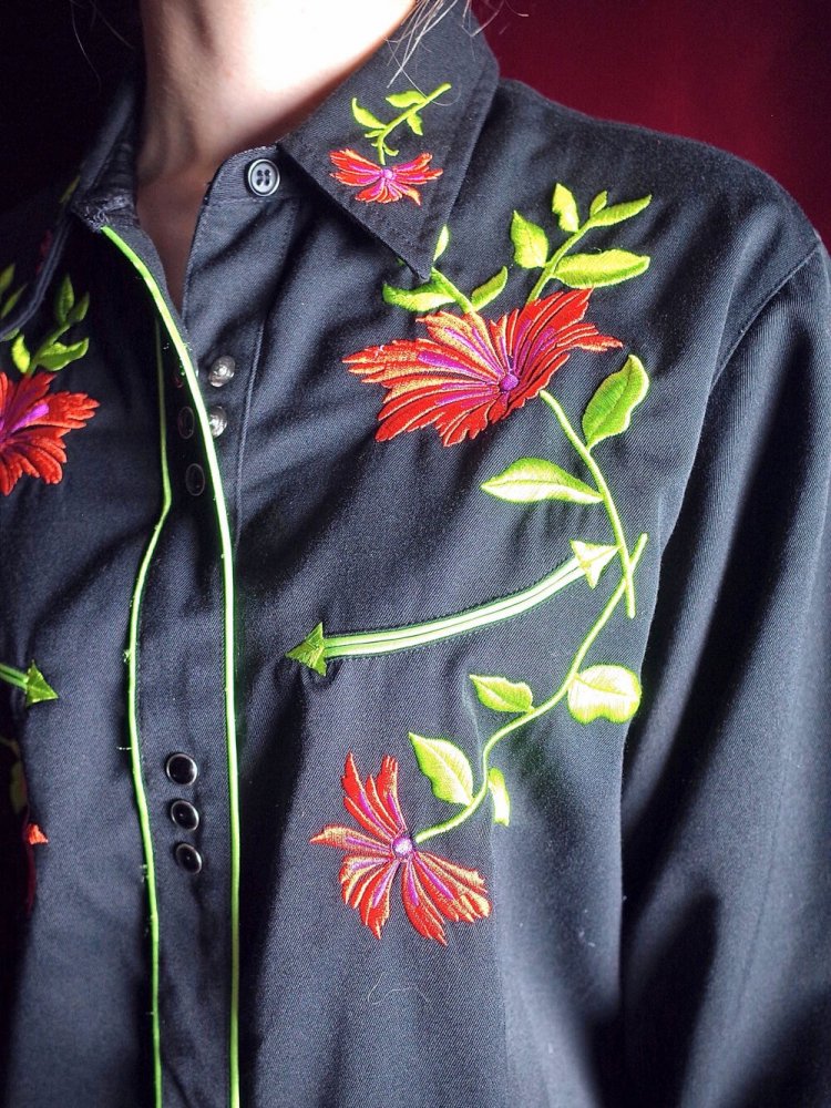 Flower Embroidery Western Shirt