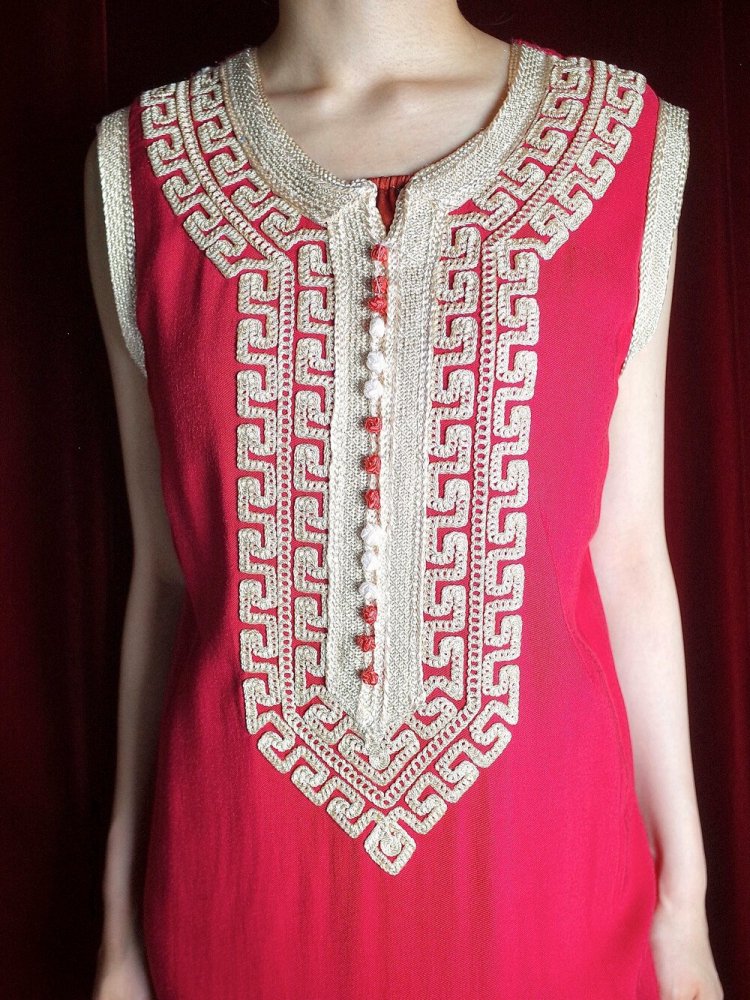 Embroidery Red Rayon Dress