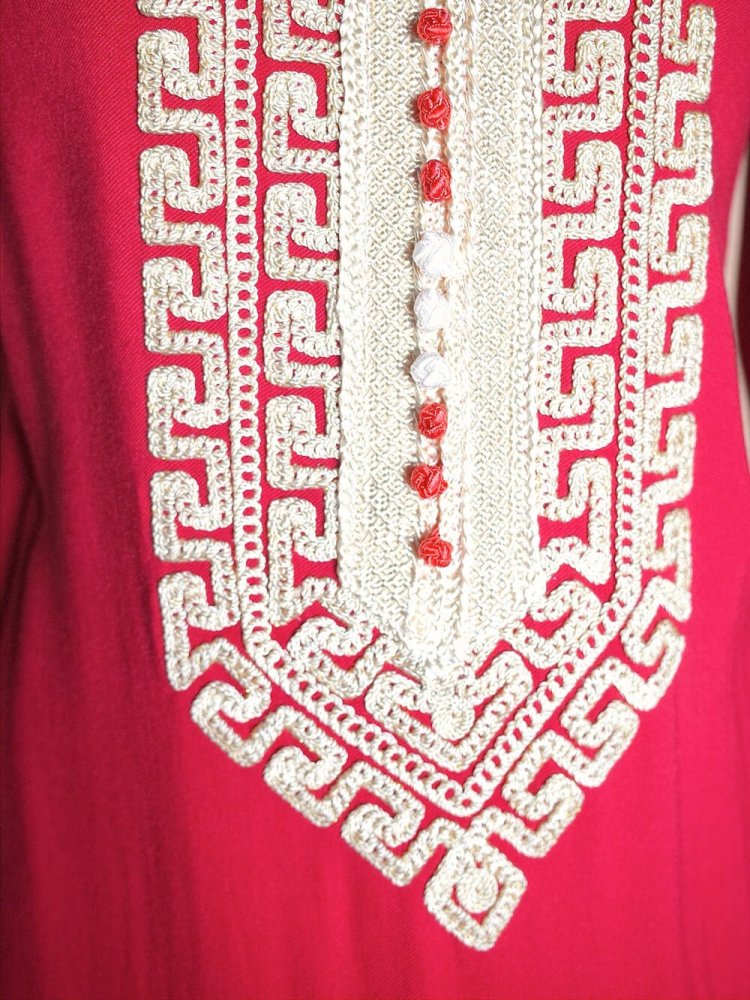 Embroidery Red Rayon Dress