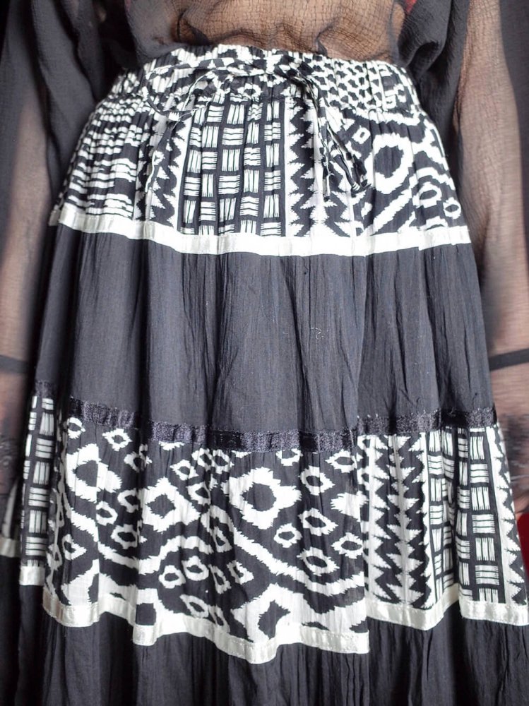 Black & White India Cotton Tiered Skirt