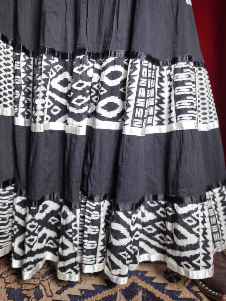 Black & White India Cotton Tiered Skirt