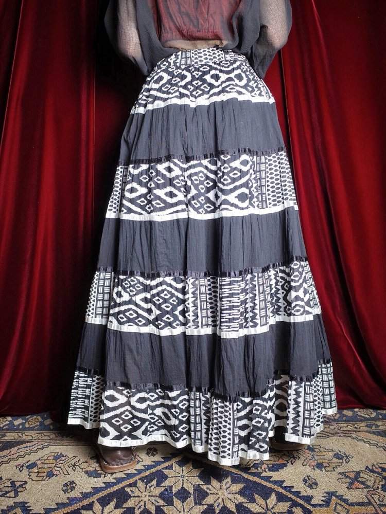 Black & White India Cotton Tiered Skirt