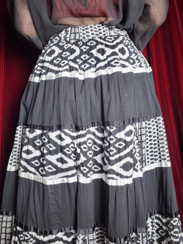 Black & White India Cotton Tiered Skirt