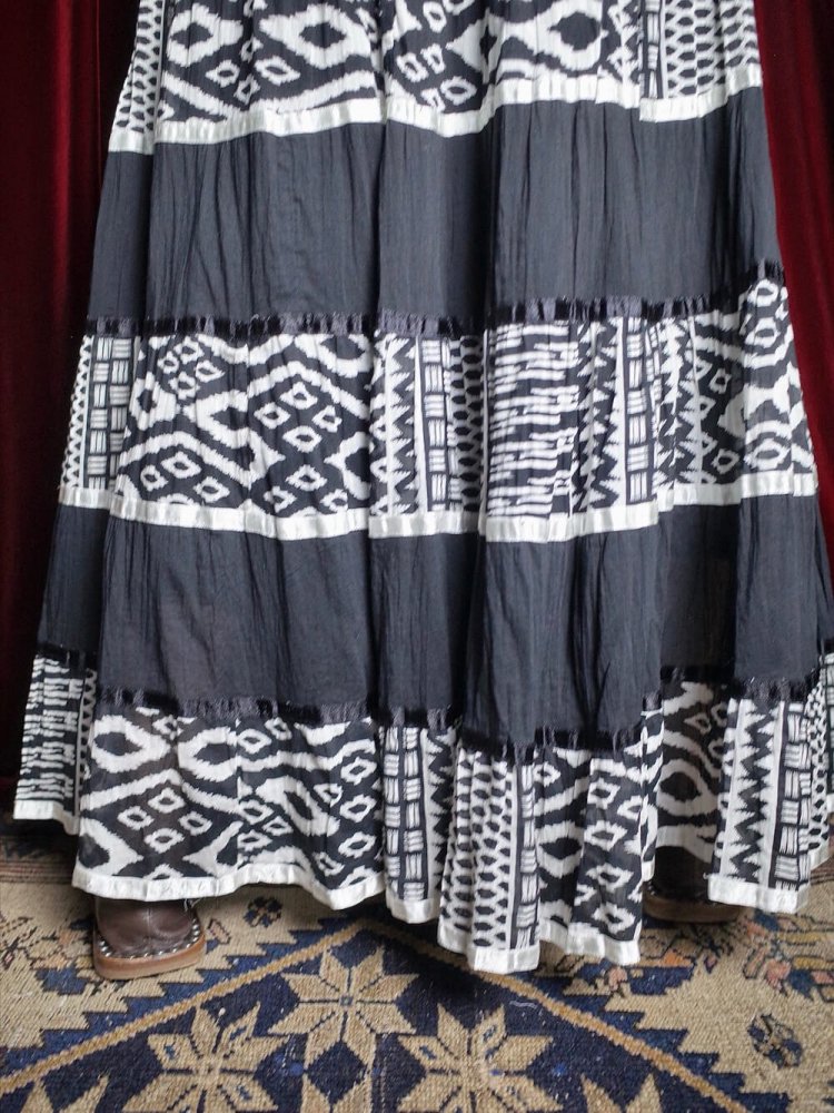 Black & White India Cotton Tiered Skirt