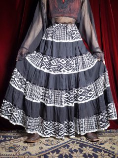 Black & White India Cotton Tiered Skirt