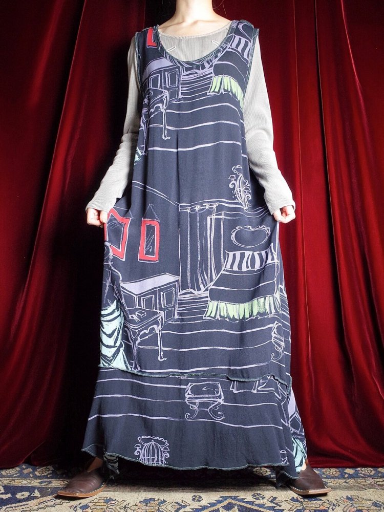 Artistic Room Pattern Rayon Dress