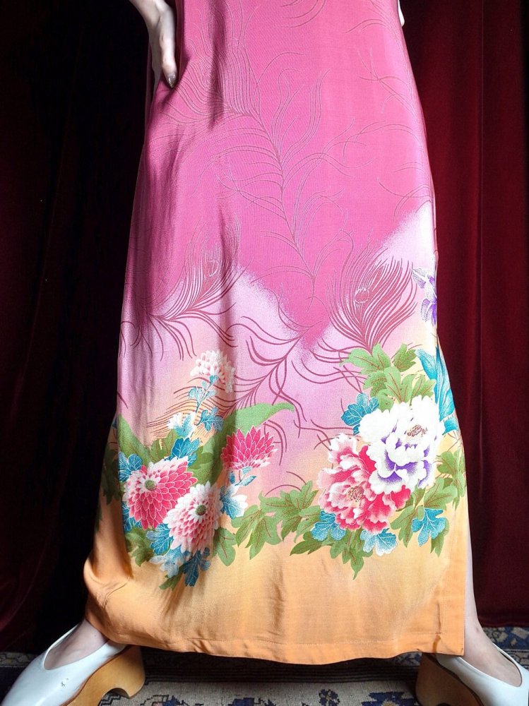 Peacock Feather & Flower China Dress