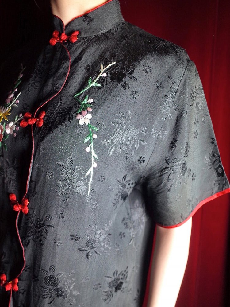 c.1950~60s Embroidery Scalloped China Shirt