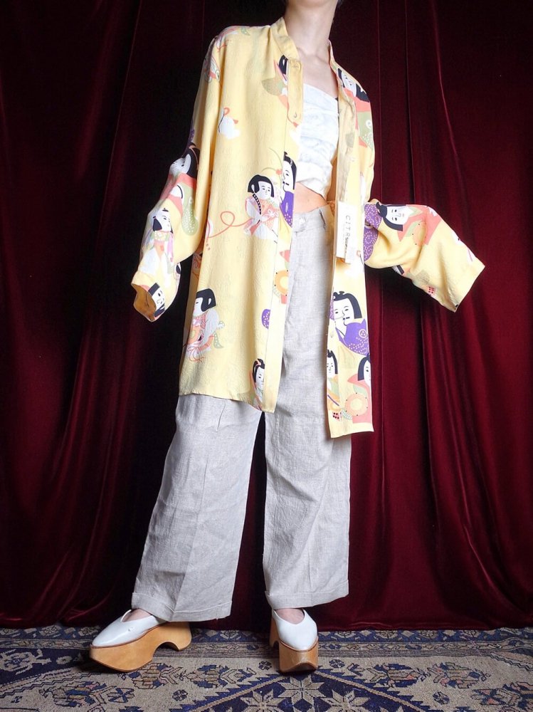 DEAD STOCKOriental Doll & Solid Jacquard Silk China Shirt / Gown