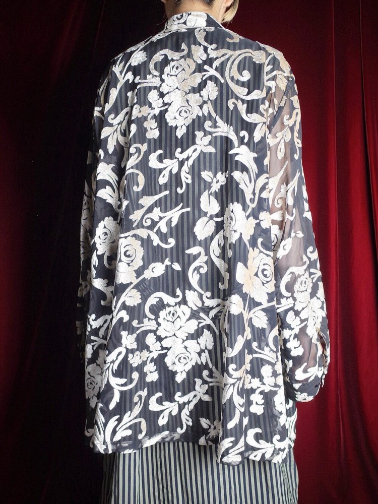 Arabesque & Rose Velvet Sheer Mao Collar Shirt