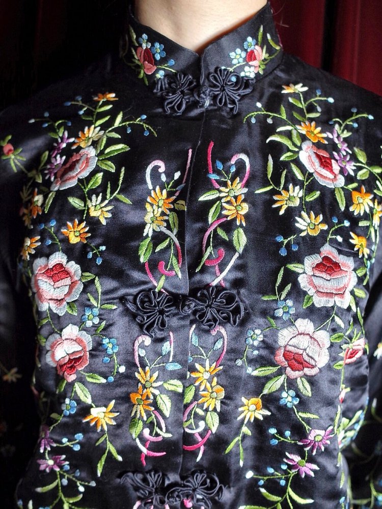 c.1960s Total Embroidery Black Silk China Jacket