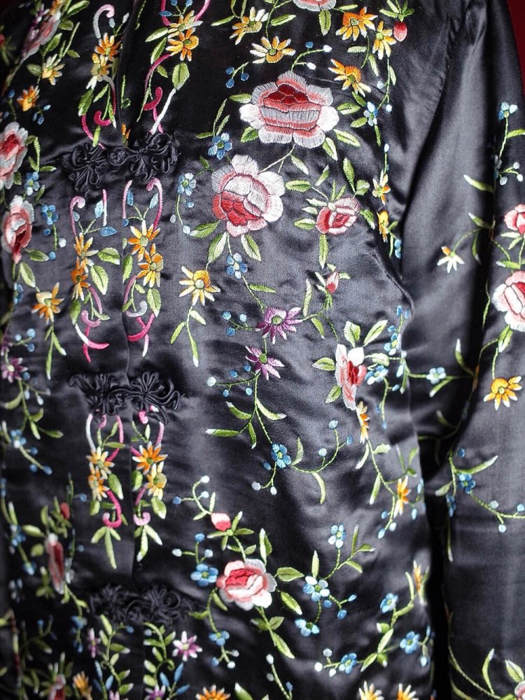 c.1960s Total Embroidery Black Silk China Jacket