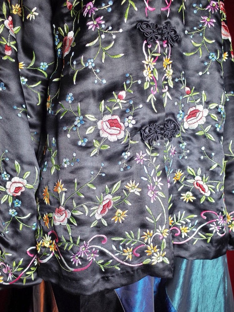 c.1960s Total Embroidery Black Silk China Jacket