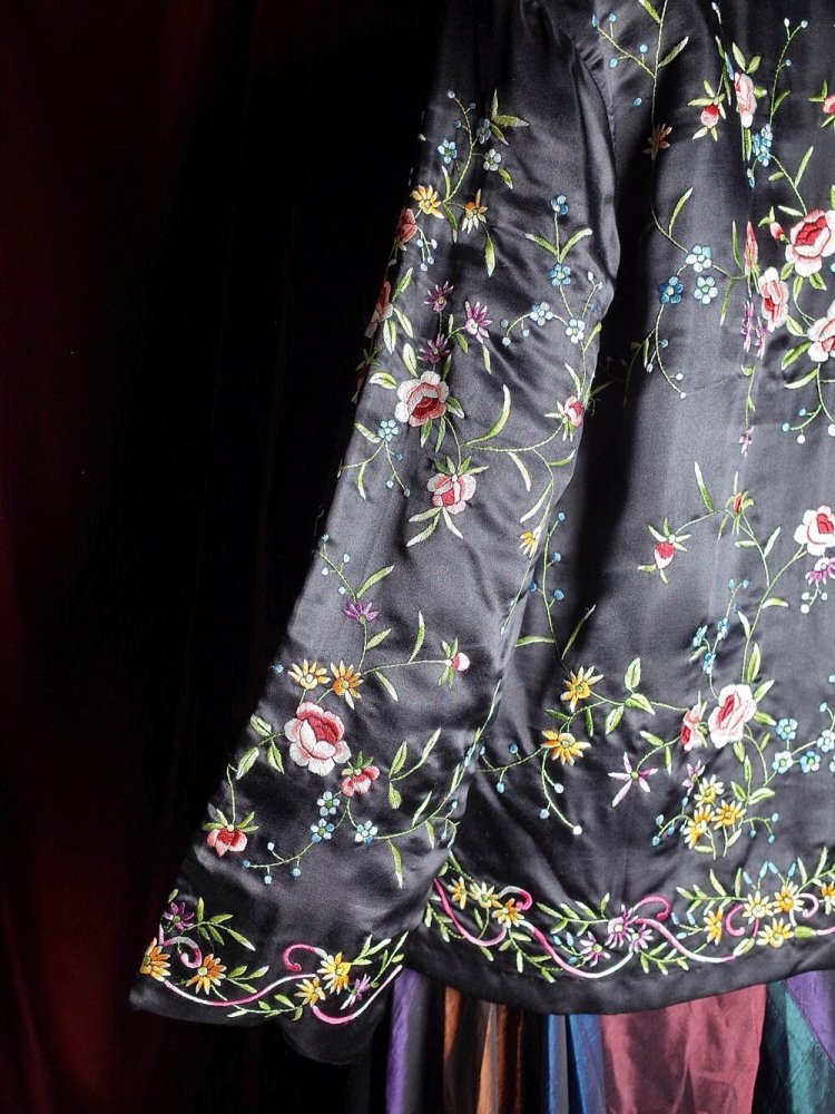 c.1960s Total Embroidery Black Silk China Jacket