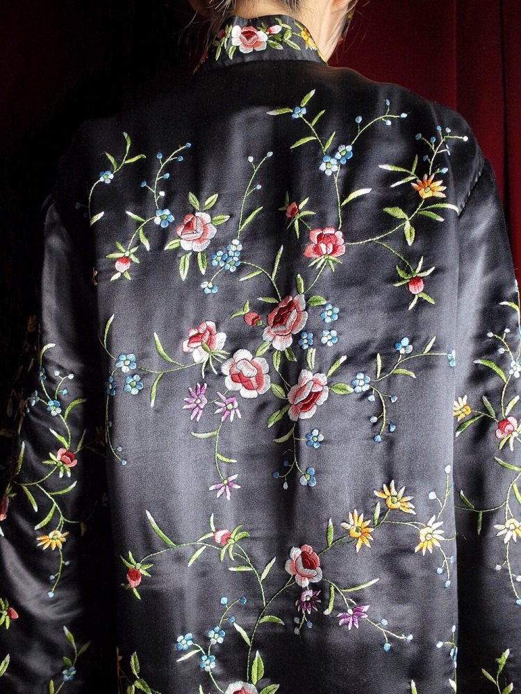 c.1960s Total Embroidery Black Silk China Jacket