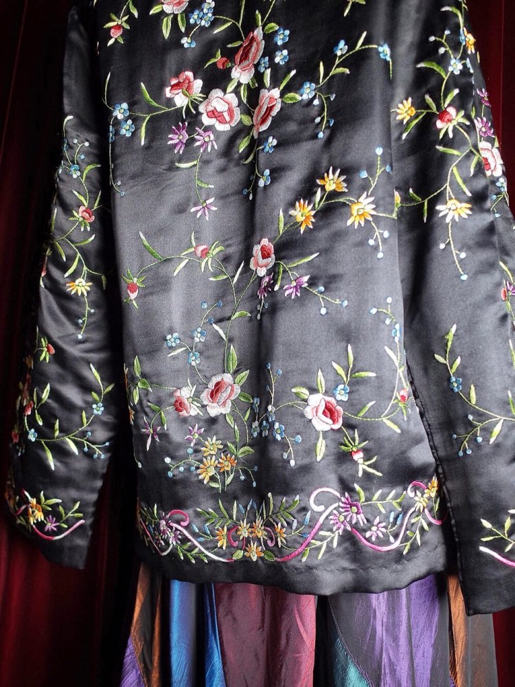 c.1960s Total Embroidery Black Silk China Jacket