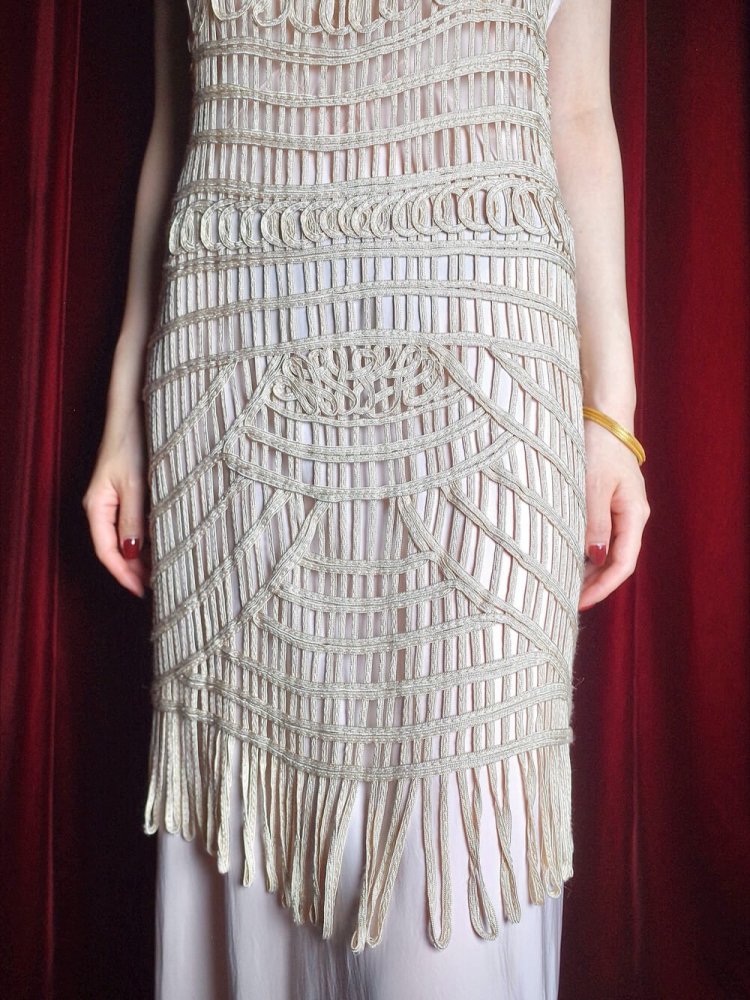 Art Deco Style Code Embroidery Mesh Fringe Dress