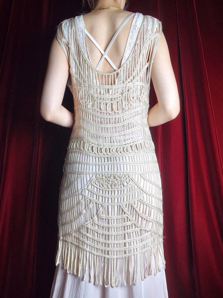 Art Deco Style Code Embroidery Mesh Fringe Dress