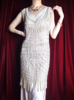 Art Deco Style Code Embroidery Mesh Fringe Dress