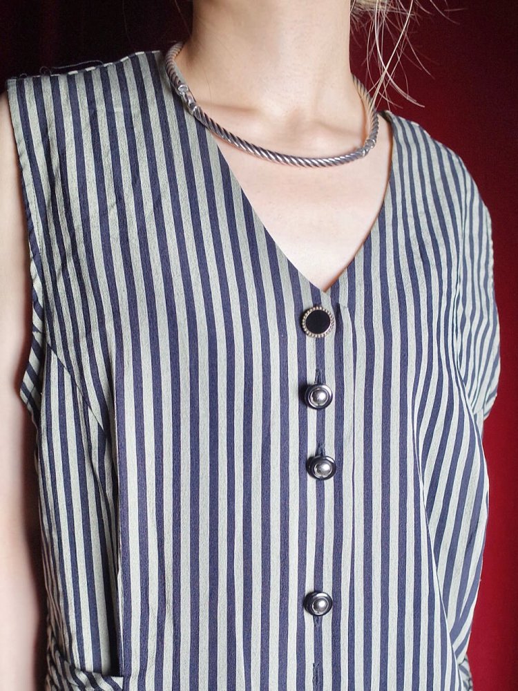 Pin Stripe & Slit Front Open Dress