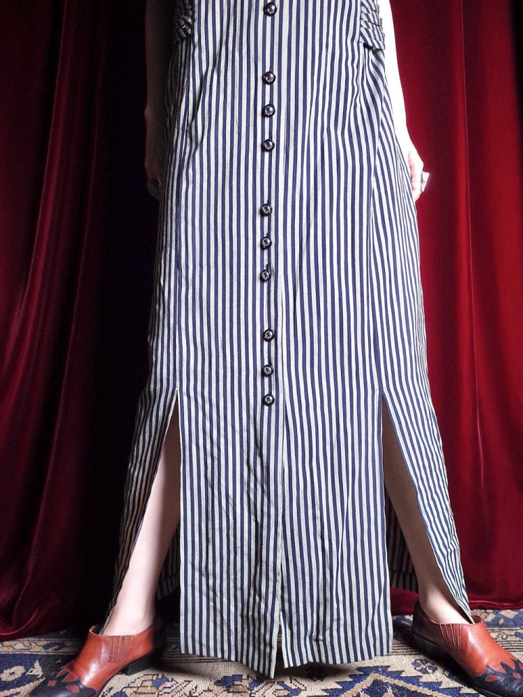 Pin Stripe & Slit Front Open Dress