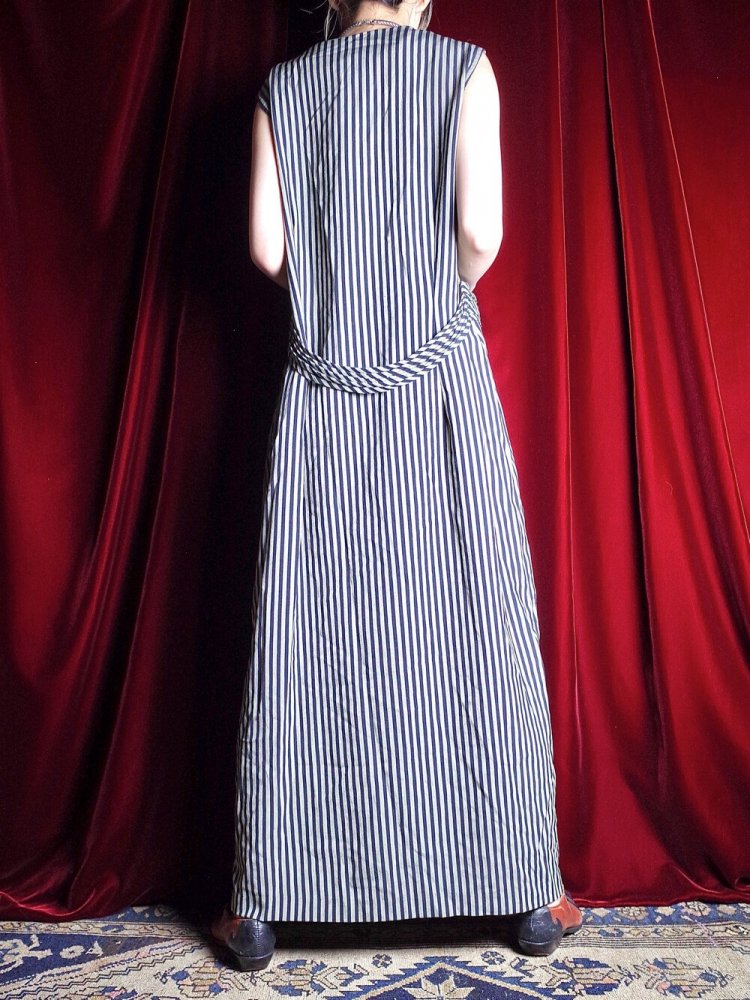 Pin Stripe & Slit Front Open Dress