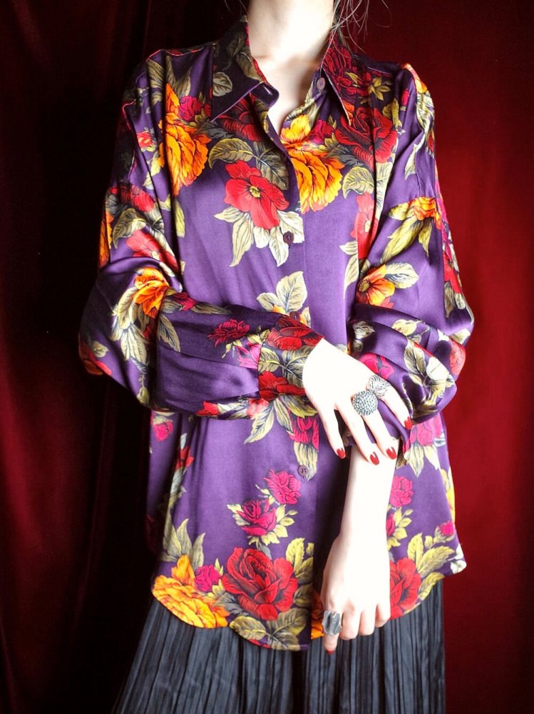 Flower Purple Silk Shirt