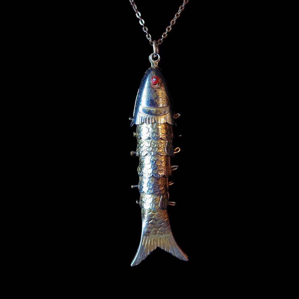 c.1920s Antique Moveable Fish Necklace #1