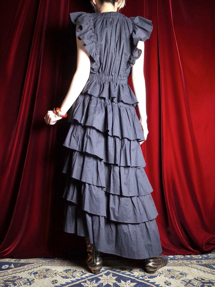 Asymmetry Ruffle Tiered Black Modern Dress