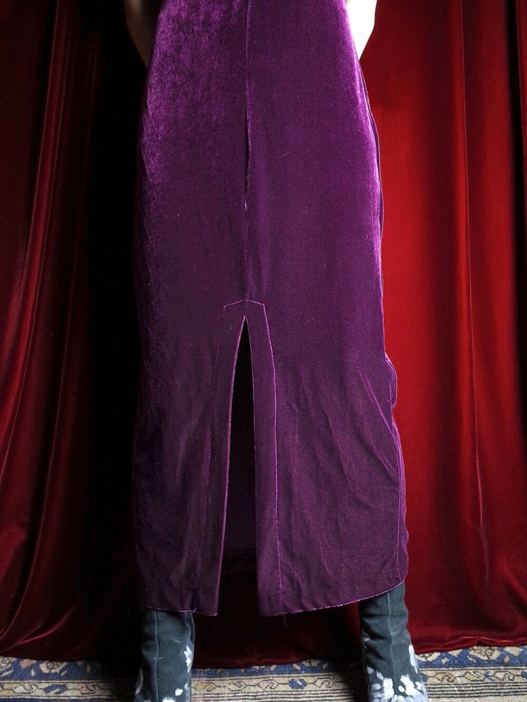 Purple Velvet Front Slit China Dress