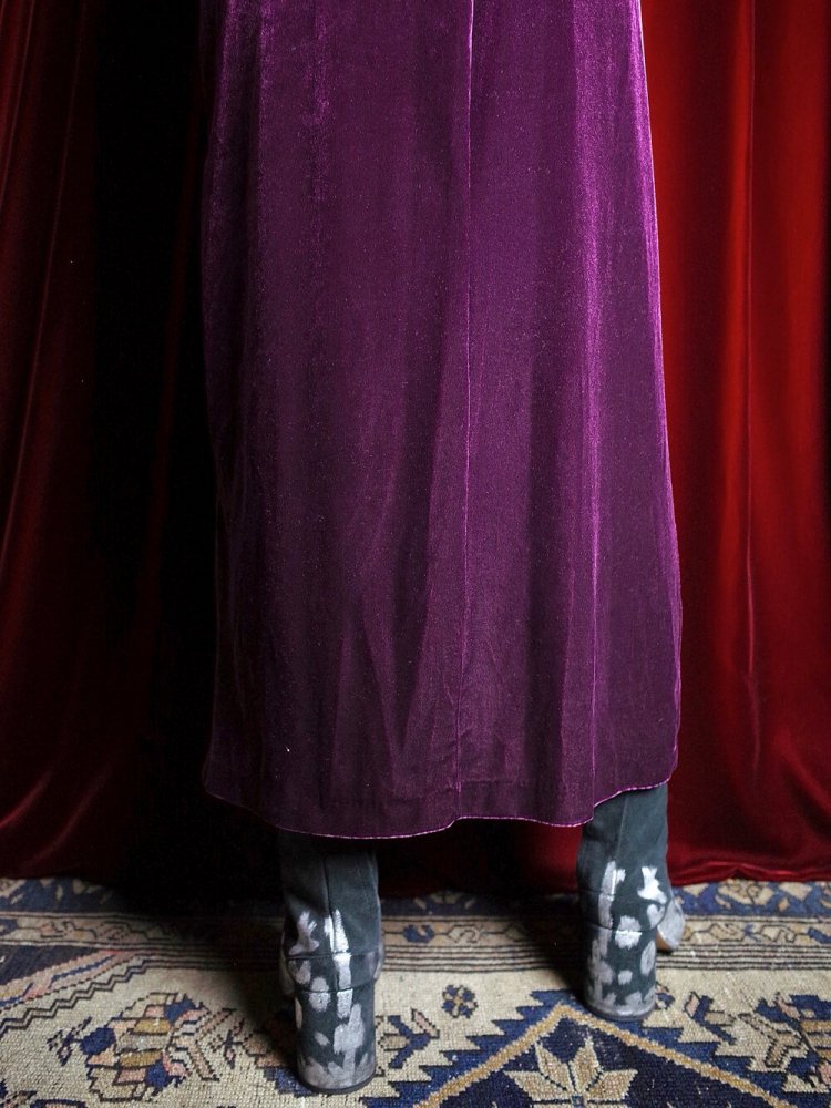 Purple Velvet Front Slit China Dress