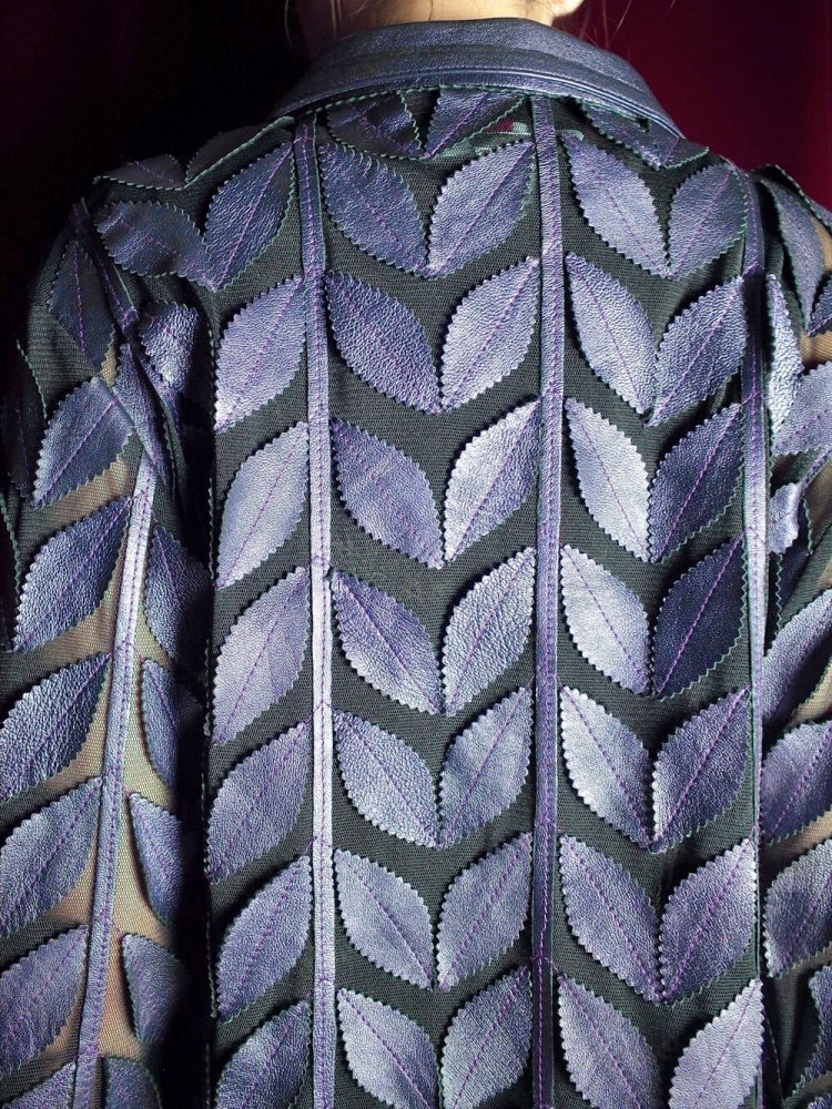 Made in Turkey Purple Leaf Genuine Leather  Mesh Jacket