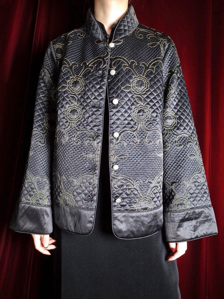 Black Silk & Gold Embroidery Quilting China Jacket