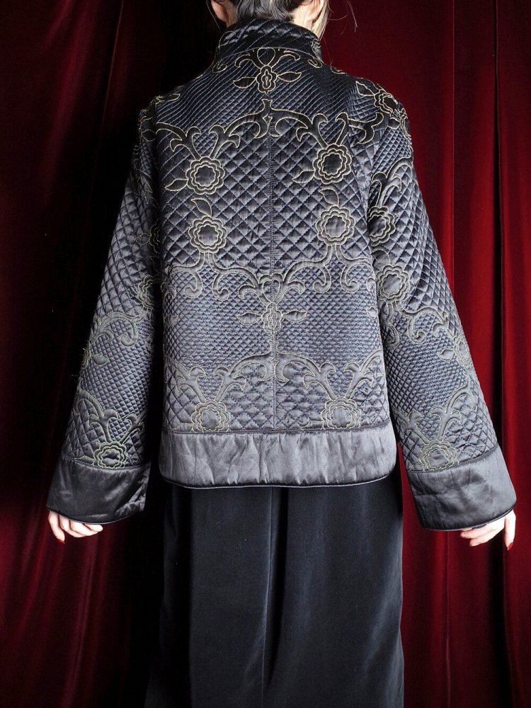 Black Silk & Gold Embroidery Quilting China Jacket