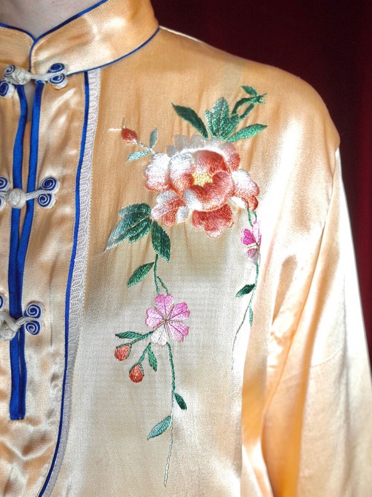 c.1950s Flower Embroidery China Shirt