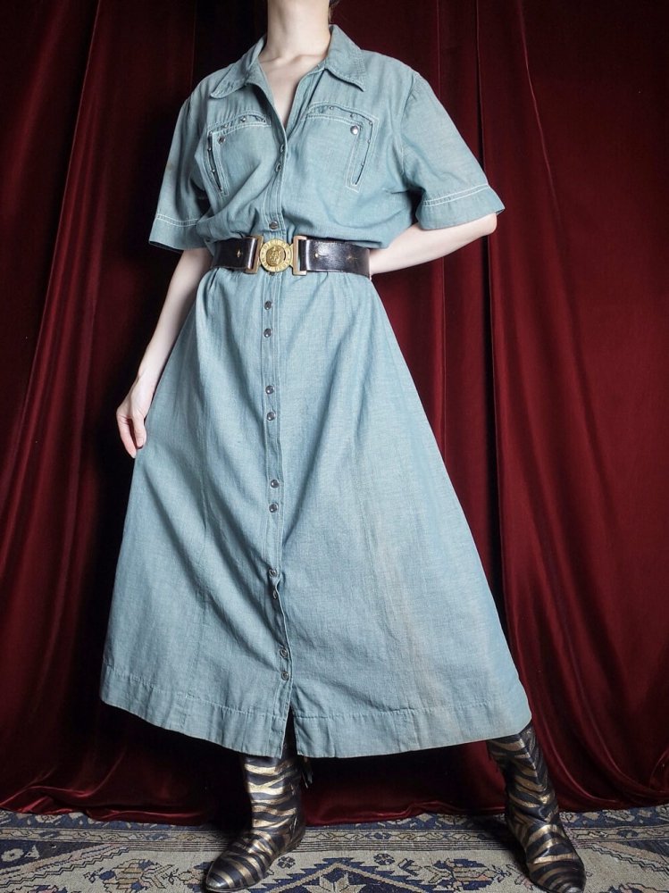 c.1950s Fade Denim Studs Western Dress #1