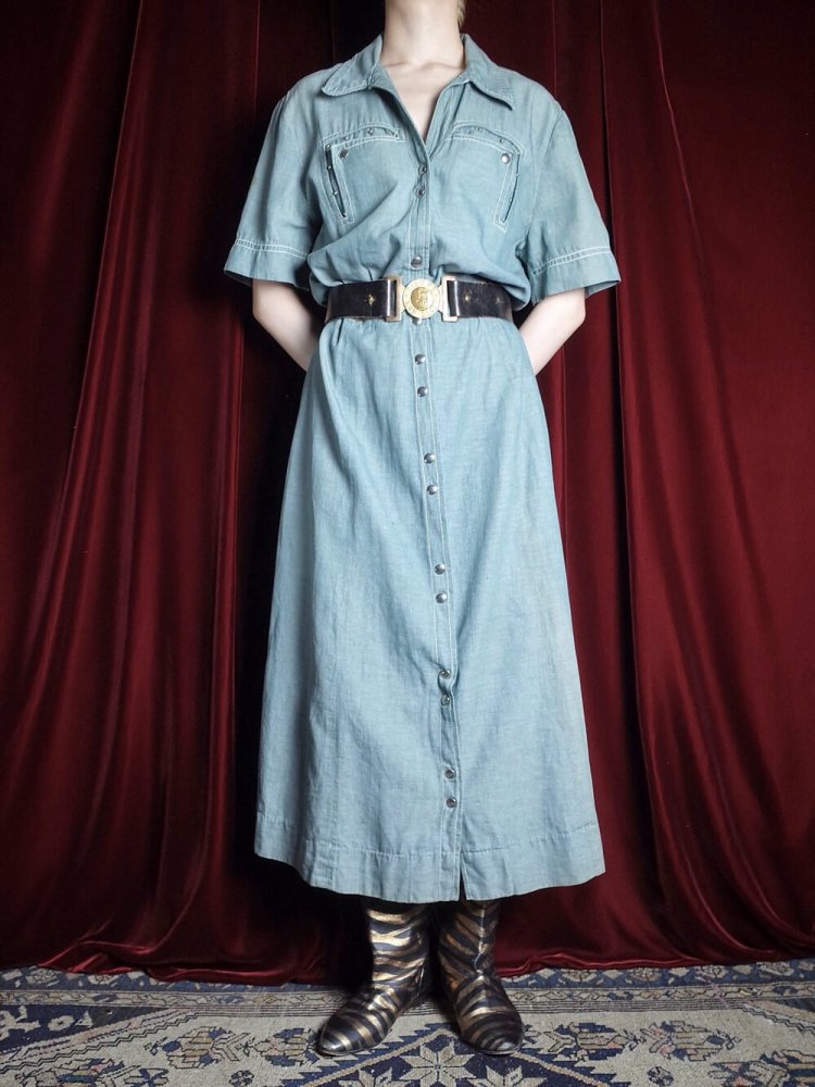 c.1950s Fade Denim Studs Western Dress #1