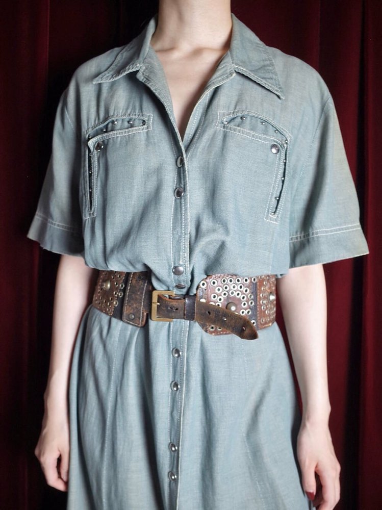 c.1950s Fade Denim Studs Western Dress #2