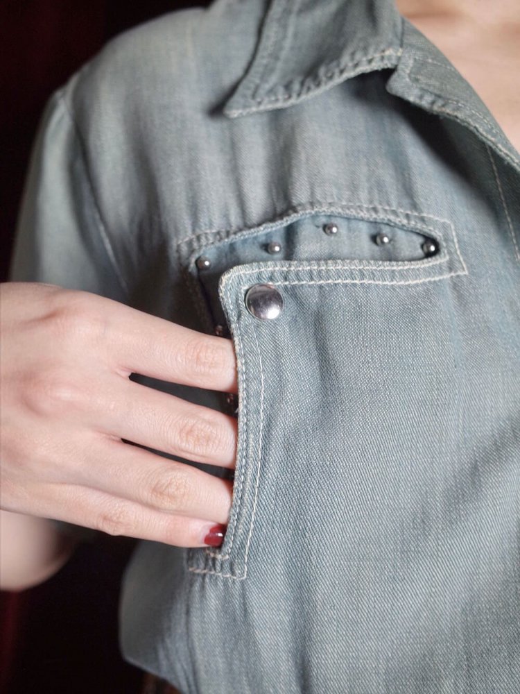 c.1950s Fade Denim Studs Western Dress #2