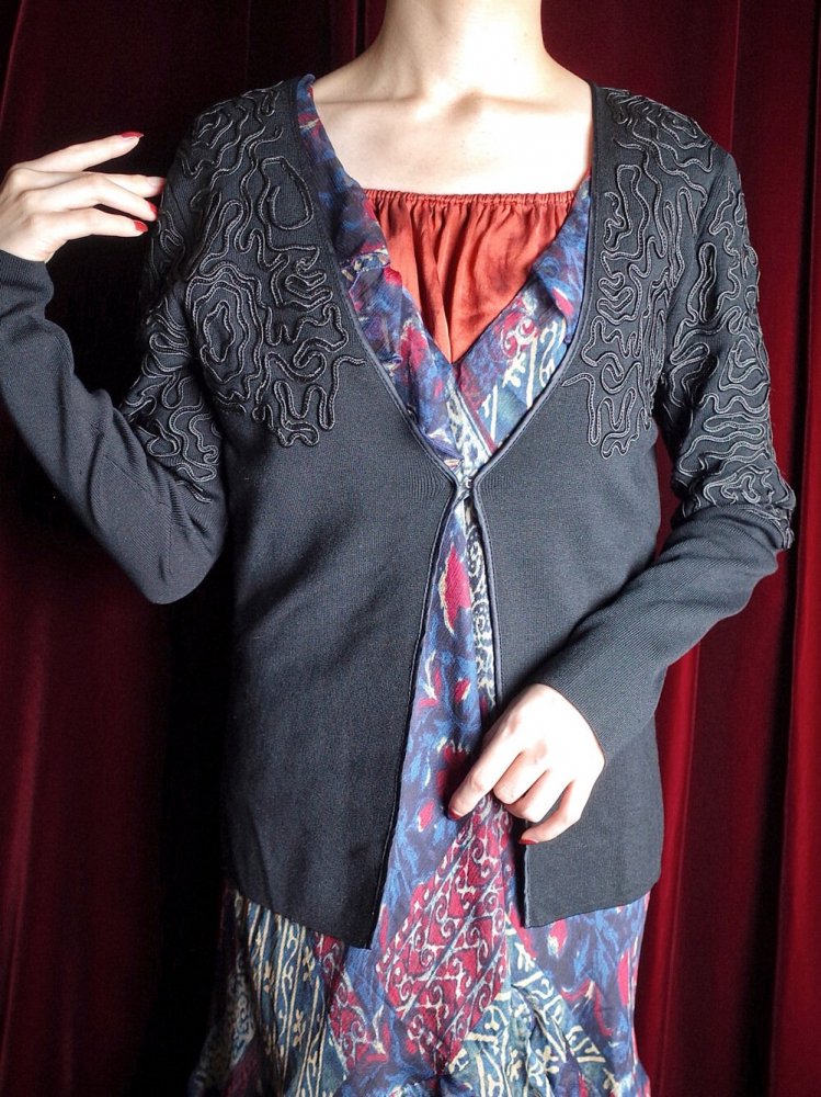 Code Embroidery Silk Blend Cardigan